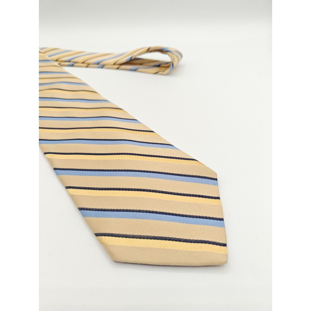 Hart Schaffner Marx Mens Silk Tie Yellow Blue Stripe USA Hand Tailored 58x3.5